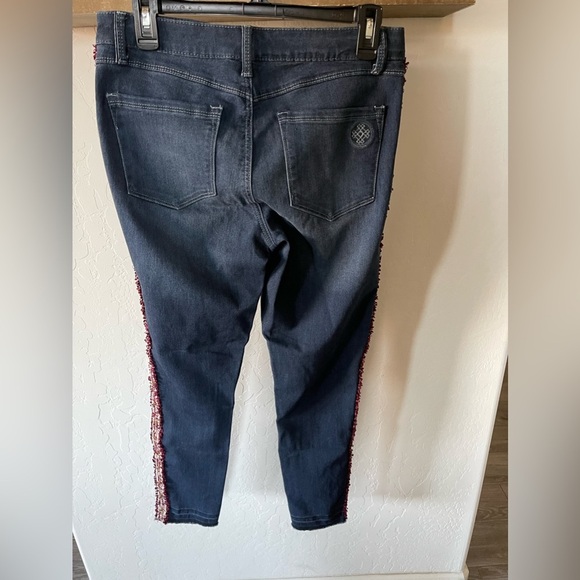 Laurie Felt ilky Sequin Stripe Ankle Skinny Jeans, Raw Hem—Size Med•••Burgundy - Picture 7 of 16